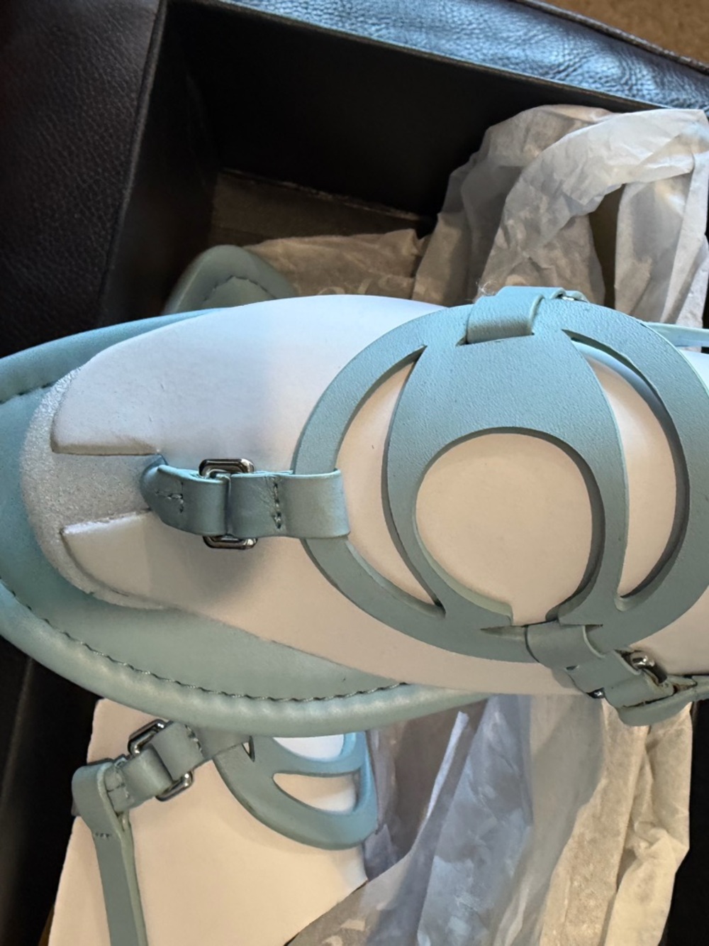Coach White & Light Blue Women's Slingback Sandals with Signature Logo - Picture 2 of 4